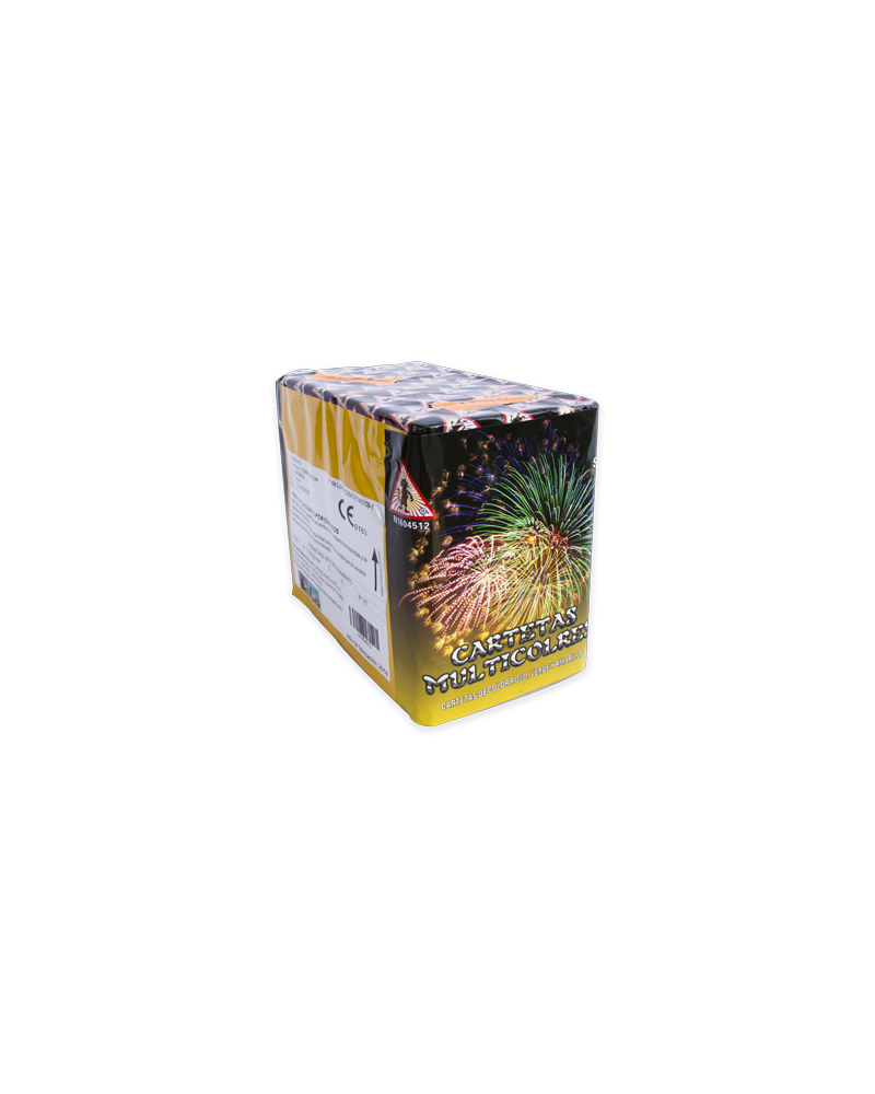 Batterie Droite, 30 mm, 45 coups , 25" CARTETAS MULTICOLORES, bombes feuilles mortes de différentes couleurs et salve finale. Batterie Droite, 30 mm, 45 coups , 25" CARTETAS MULTICOLORES, bombes feuilles mortes de différentes couleurs et salve finale.