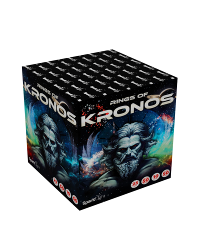 SPK50-1 Batterie Droite, 50 mm, 10 coups , 25" RINGS OF KRONOS, Bombes anneaux clignotants bleu et rouge.
