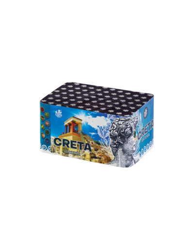 0624 Batterie droite, 16 mm, 80 coups, 70 s, Creta, Bombes vertes et rouges, verts, bleus et blancs avec cracker.