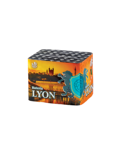 0644 Batterie droite, 20 mm, 36 coups, 30 s, Lyon, Bombes rouges et vertes, bleu et blanc avec craker.